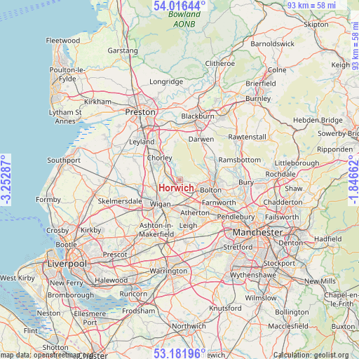 Horwich on map