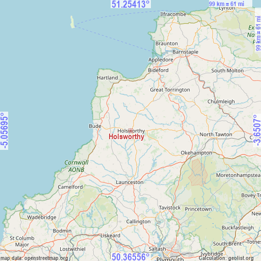 Holsworthy on map
