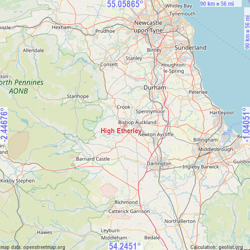 High Etherley on map