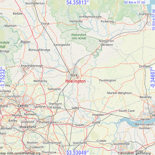 Heslington on map