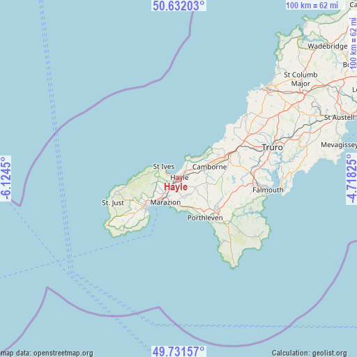 Hayle on map