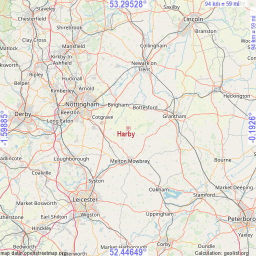 Harby on map