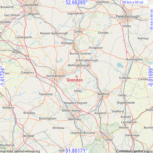 Grendon on map