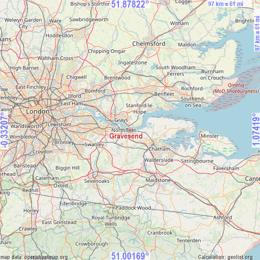 Gravesend on map