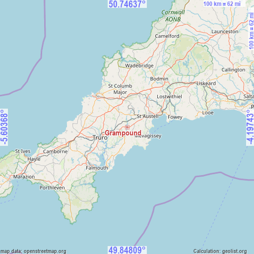 Grampound on map