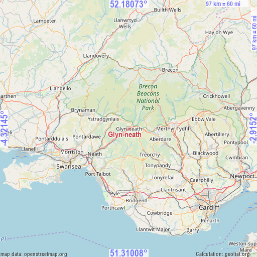 Glyn-neath on map