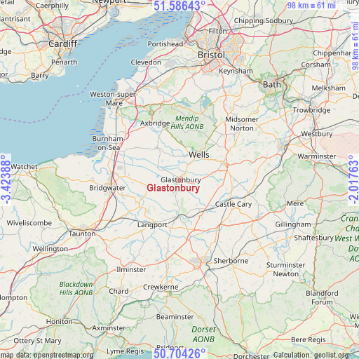 Glastonbury on map