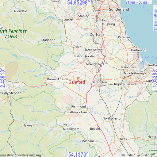 Gainford on map