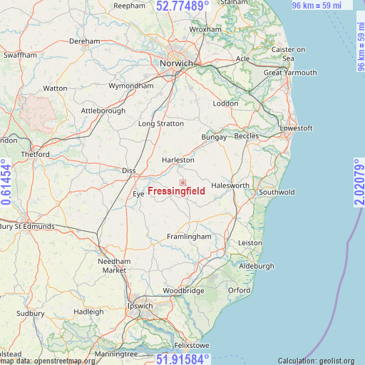 Fressingfield on map