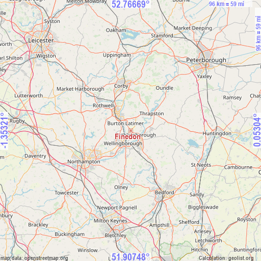 Finedon on map