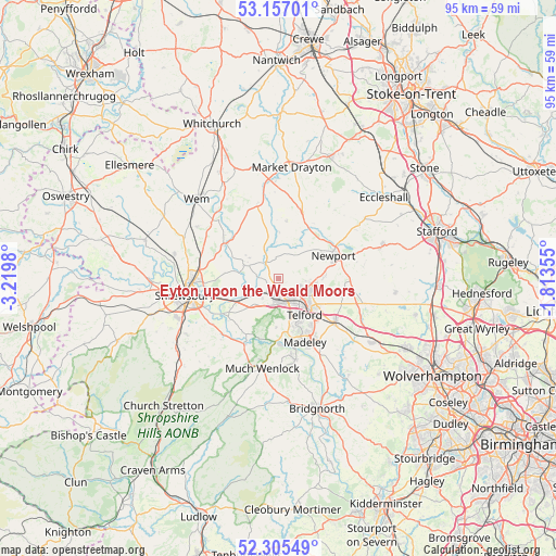 Eyton upon the Weald Moors on map