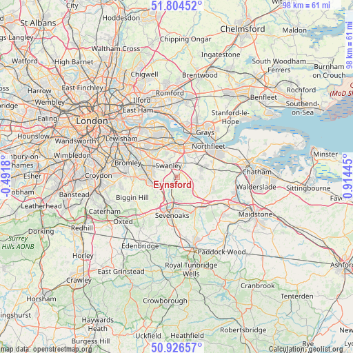 Eynsford on map