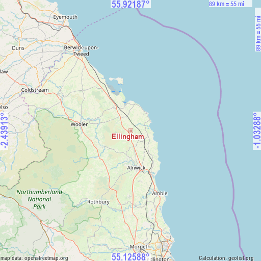Ellingham on map