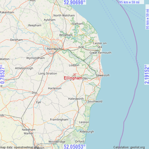 Ellingham on map