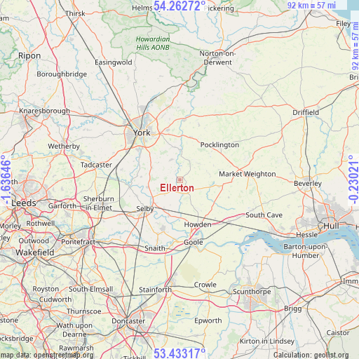 Ellerton on map