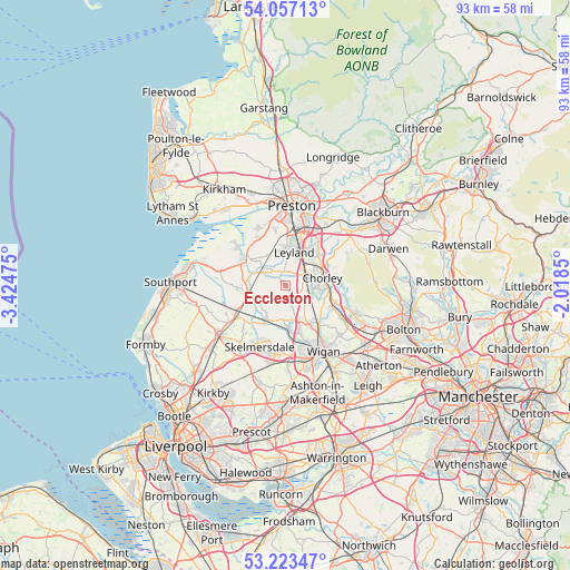 Eccleston on map
