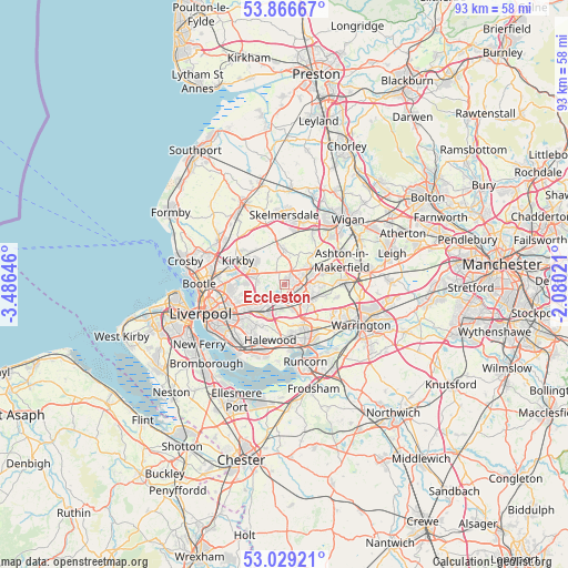 Eccleston on map