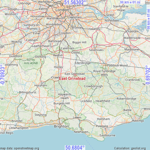 East Grinstead on map