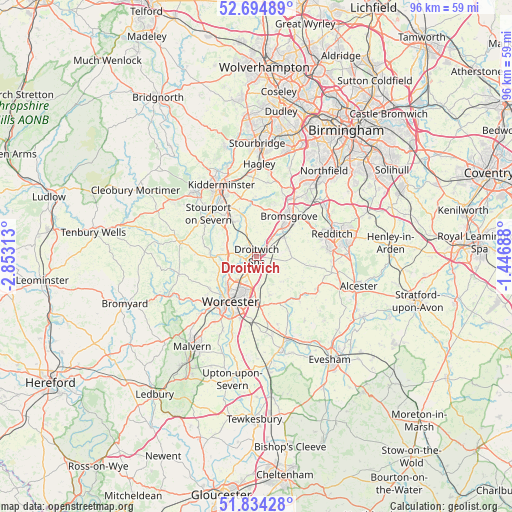 Droitwich on map