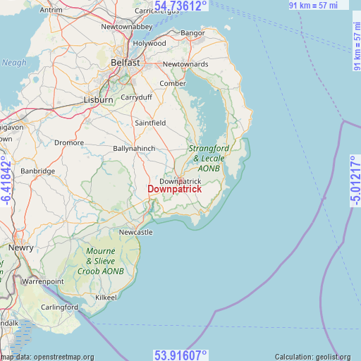 Downpatrick on map