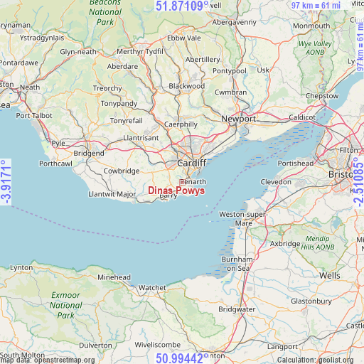 Dinas Powys on map