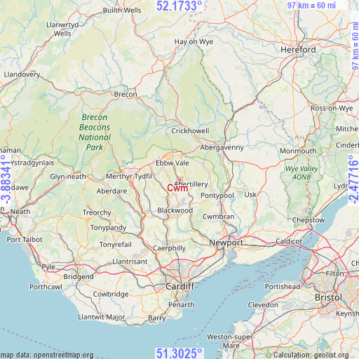 Cwm on map