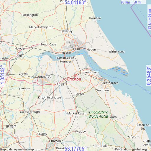 Croxton on map