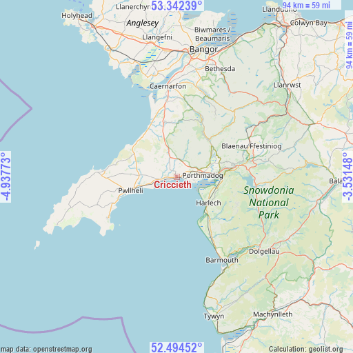 Criccieth on map