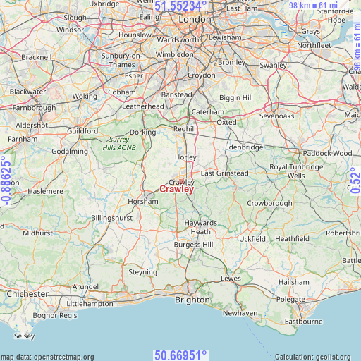 Crawley on map