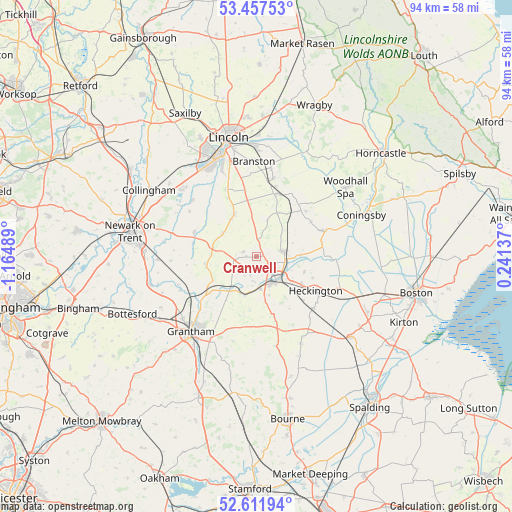 Cranwell on map