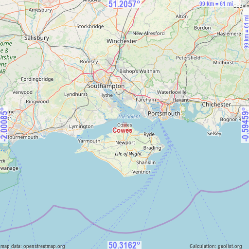 Cowes on map