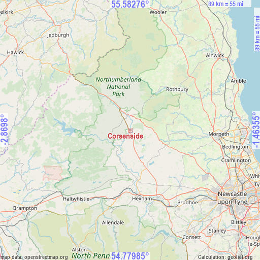 Corsenside on map