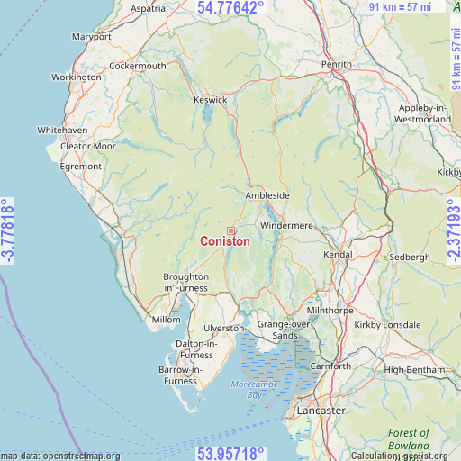 Coniston on map