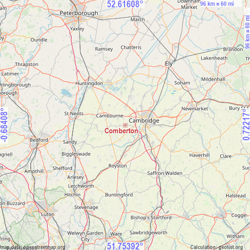 Comberton on map