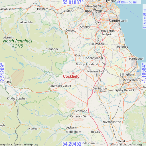 Cockfield on map