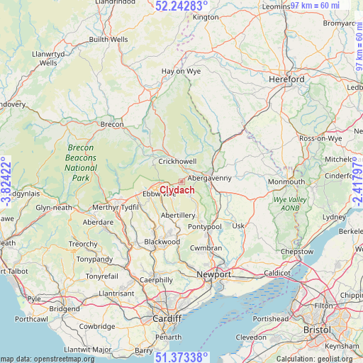 Clydach on map