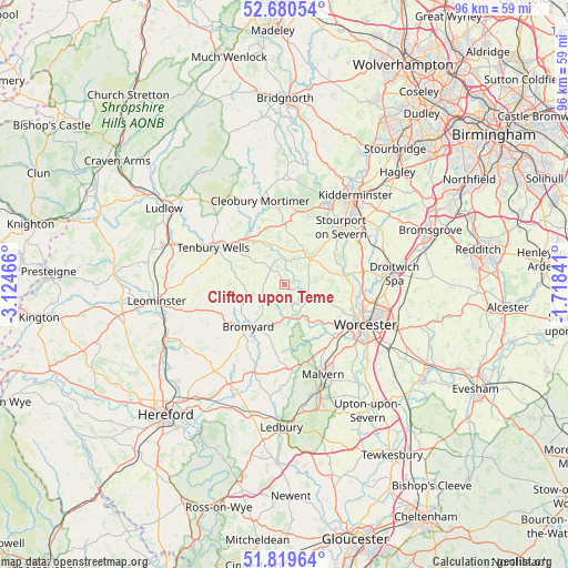 Clifton upon Teme on map