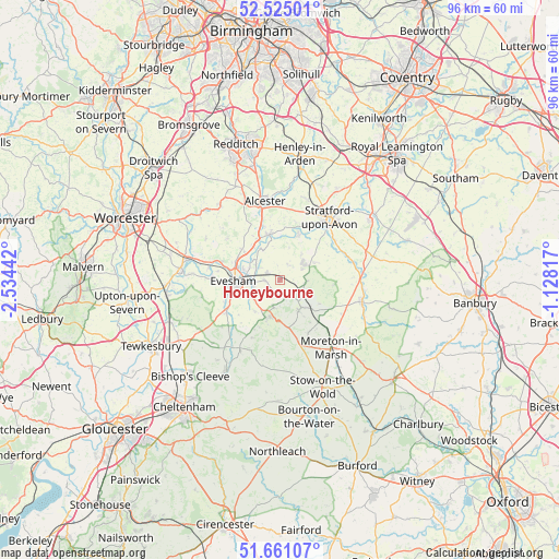 Honeybourne on map