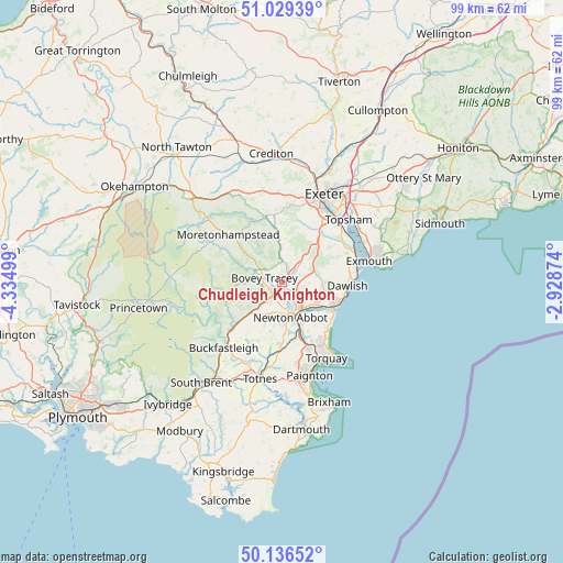 Chudleigh Knighton on map