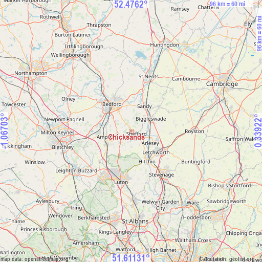 Chicksands on map