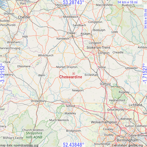 Cheswardine on map
