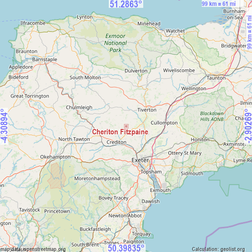 Cheriton Fitzpaine on map
