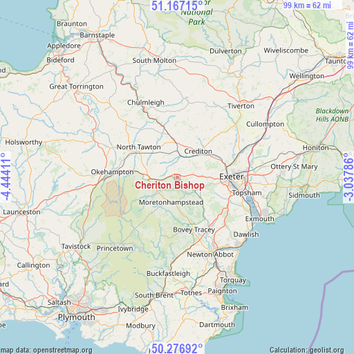 Cheriton Bishop on map