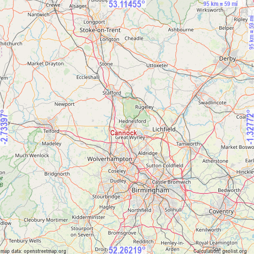 Cannock on map