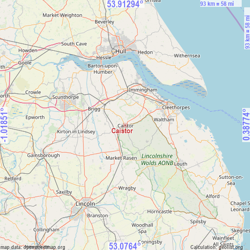 Caistor on map