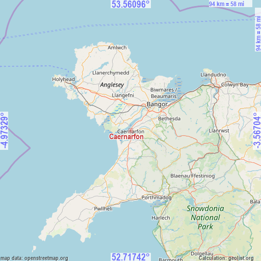 Caernarfon on map