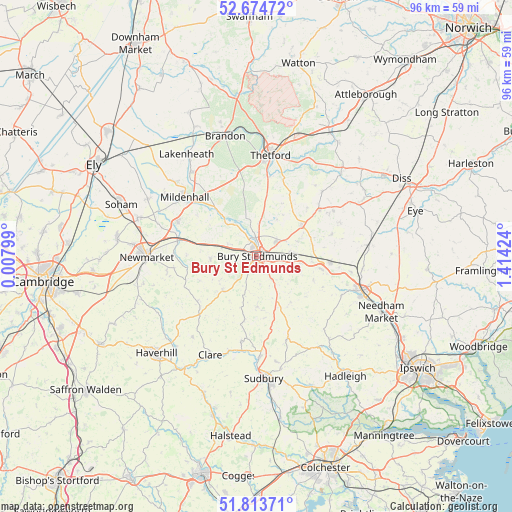 Bury St Edmunds on map