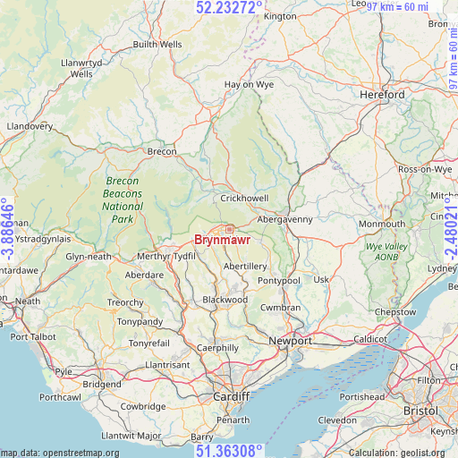 Brynmawr on map
