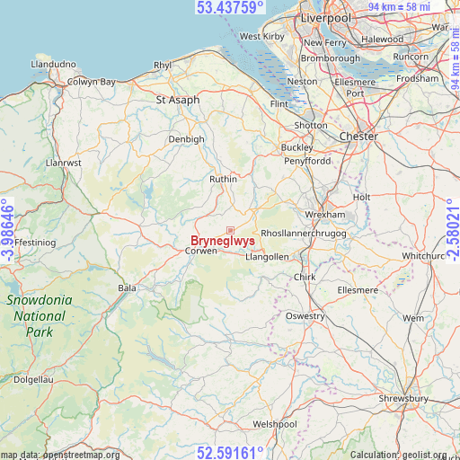 Bryneglwys on map