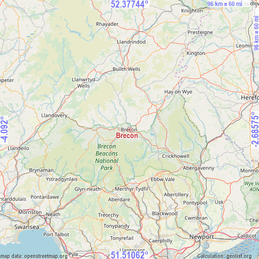Brecon on map